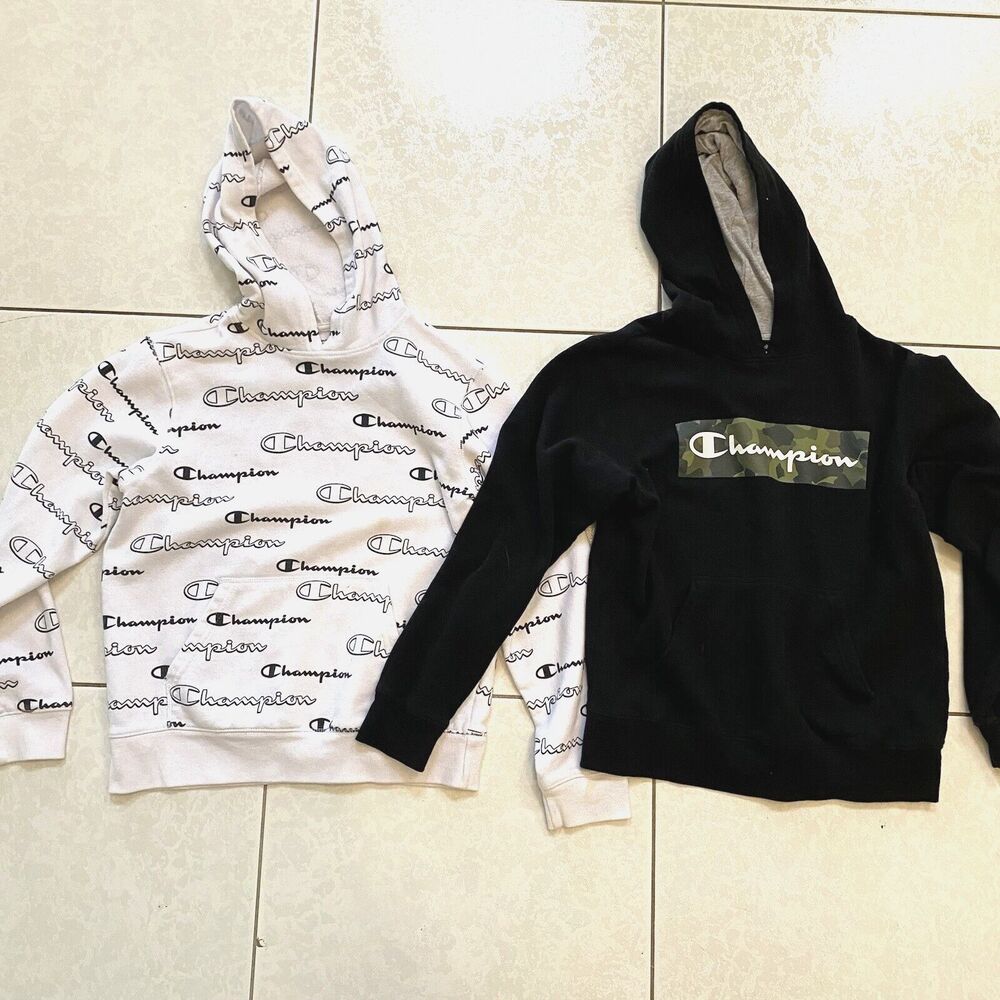 2 Champion hoodies Boys Kids size XL White Black Hoodies 12y-14y
